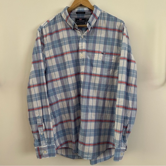 Vineyard Vines Men’s Blue and Red Slim Fit Tucker Button Down Shirt Large - Picture 1 of 4